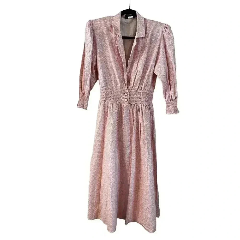 Vintage Justine Dress USA Union Made Size M 50s Style Collar Sleeves Cottagecore